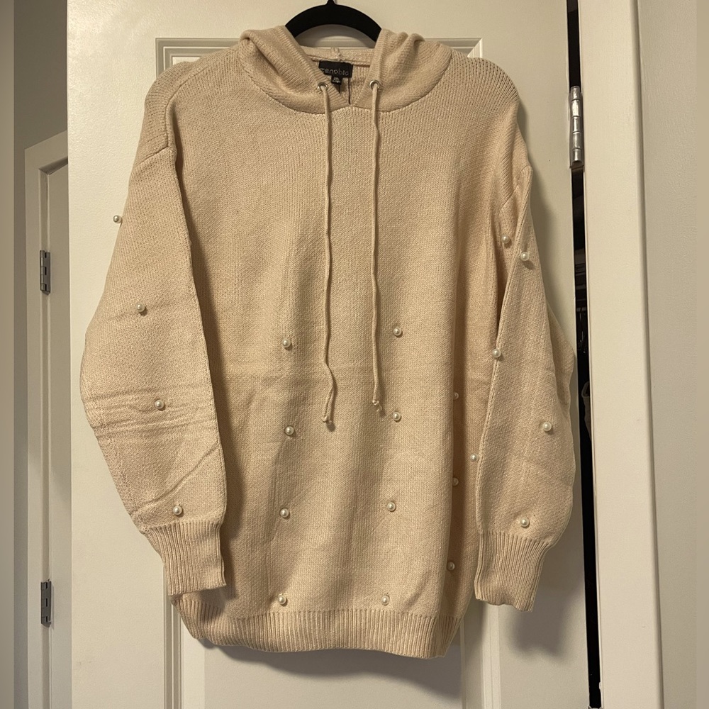 Ivory Plus Size Pearl Sweater Hoodie